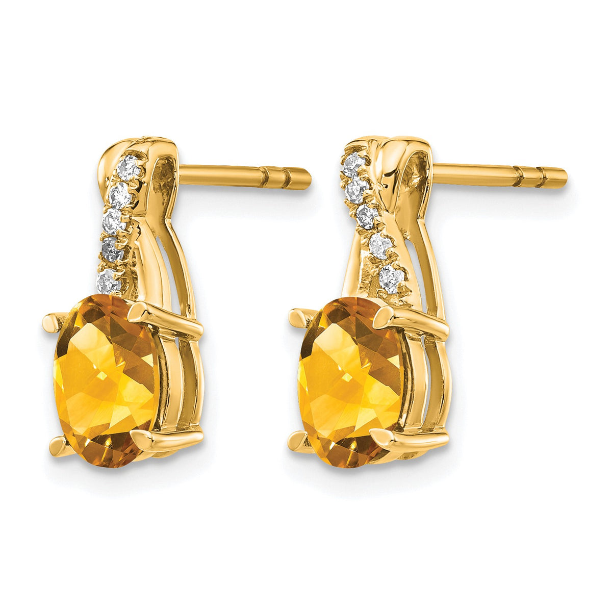 14k 7x5 Oval November/Citrine and Diamond Post Earrings