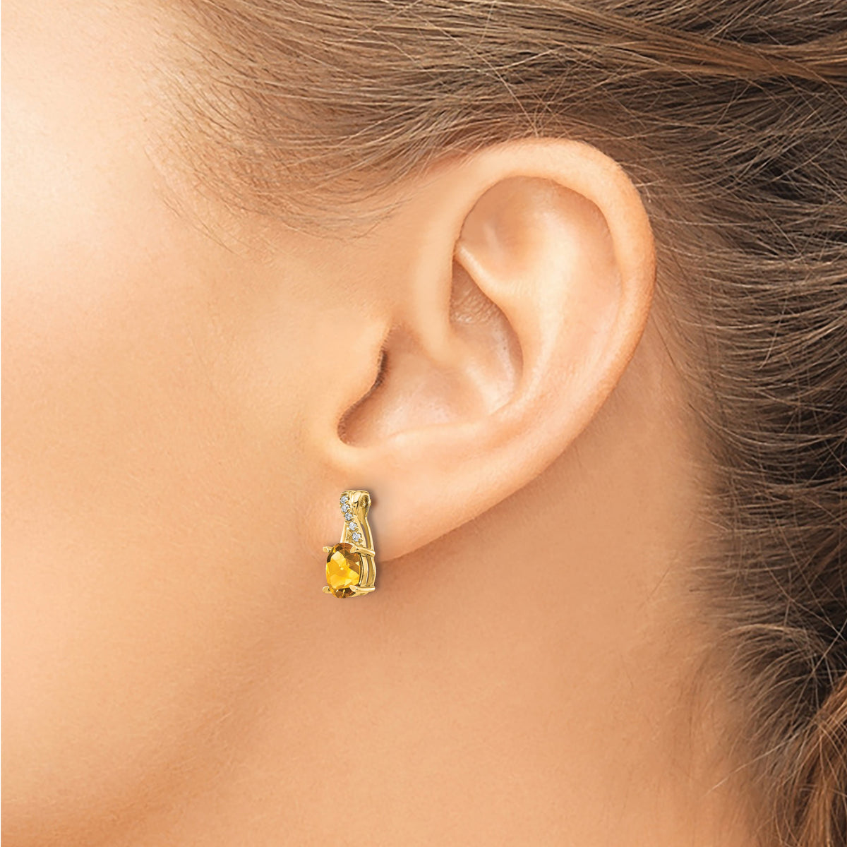 14k 7x5 Oval November/Citrine and Diamond Post Earrings