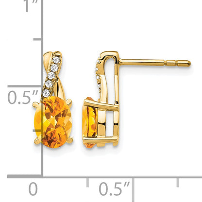 14k 7x5 Oval November/Citrine and Diamond Post Earrings