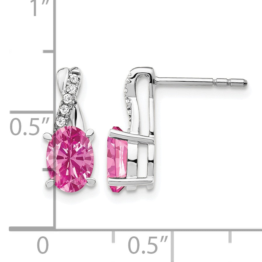 14K White Gold 7x5 Oval October/Lab Created Pink Sapphire and Diamond Earrings