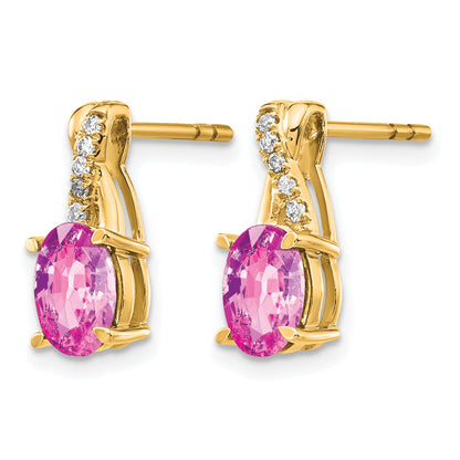 14k 7x5 Oval October/Lab Created Pink Sapphire and Diamond Post Earrings