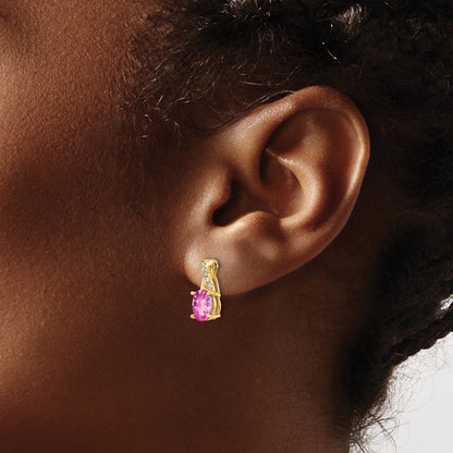 14k 7x5 Oval October/Lab Created Pink Sapphire and Diamond Post Earrings