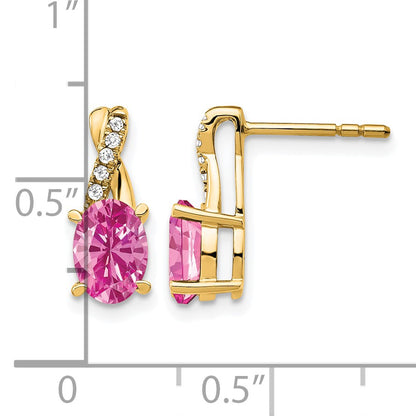 14k 7x5 Oval October/Lab Created Pink Sapphire and Diamond Post Earrings
