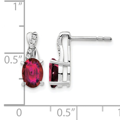 14K White Gold 7x5 Oval July/Lab Created Ruby and Diamond Earrings