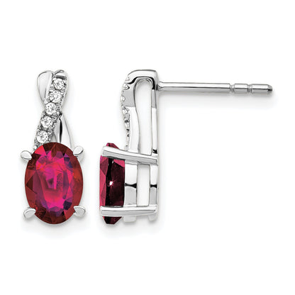 14K White Gold 7x5 Oval July/Lab Created Ruby and Diamond Earrings