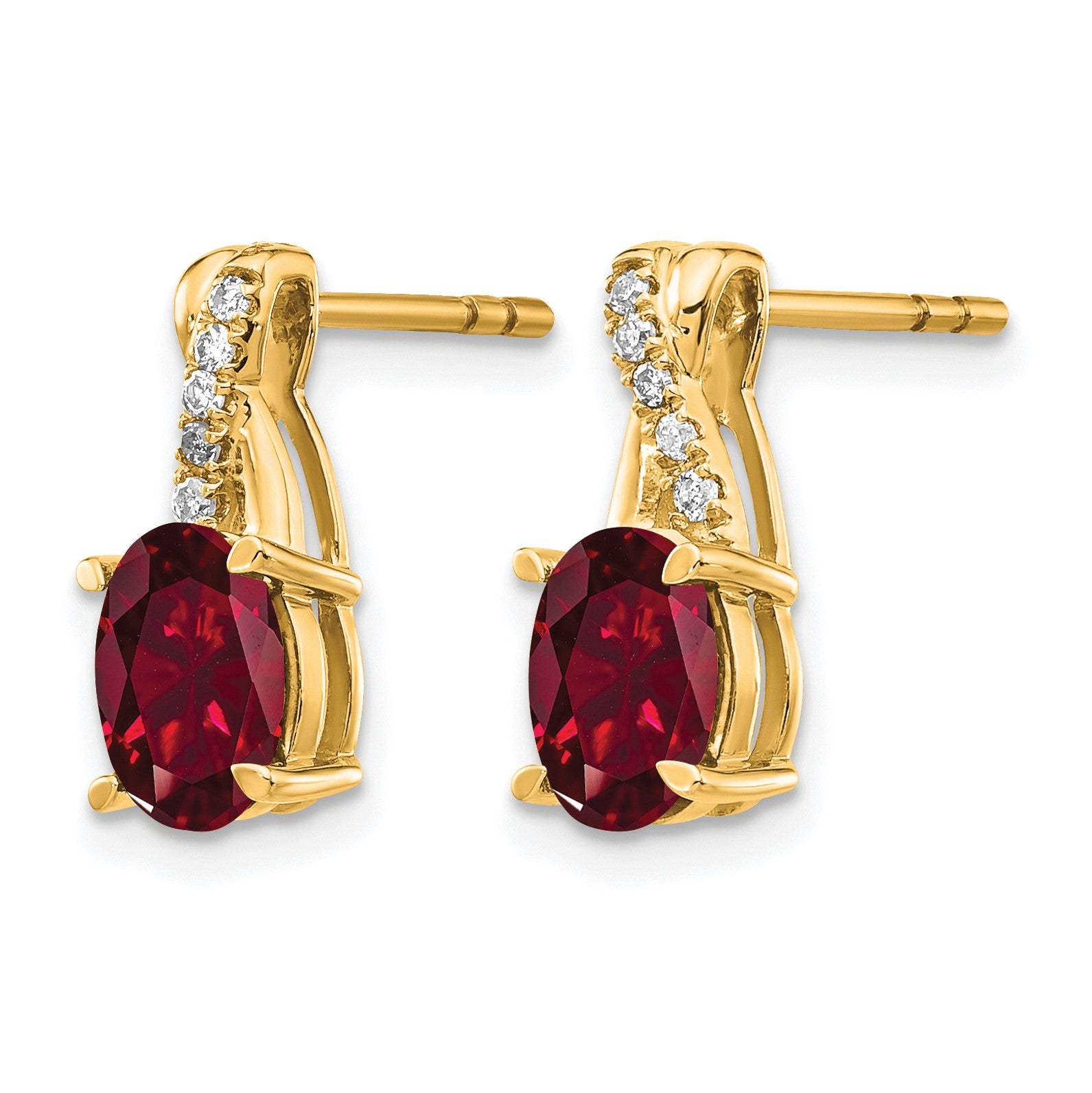 14k 7x5 Oval July/Lab Created Ruby and Diamond Post Earrings