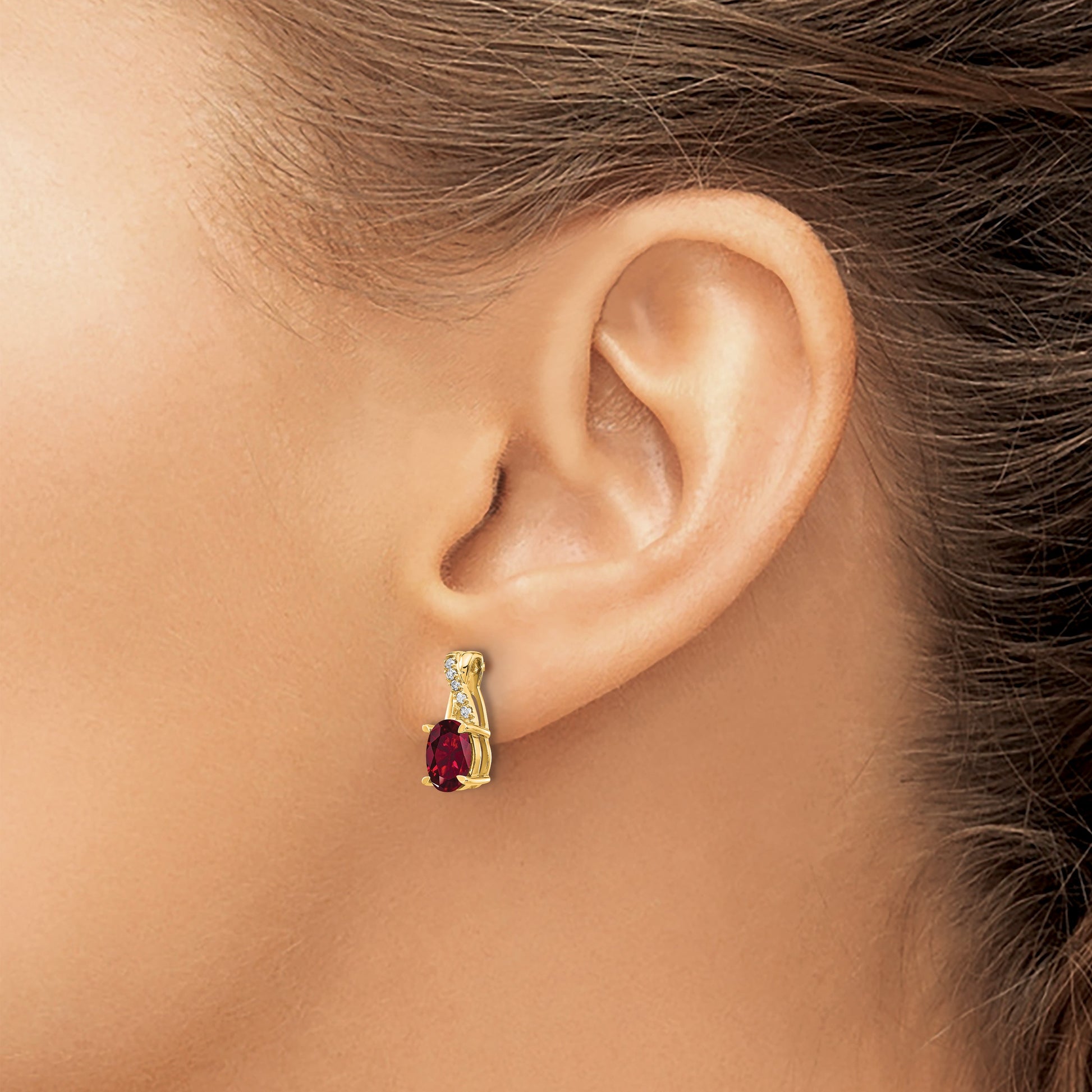 14k 7x5 Oval July/Lab Created Ruby and Diamond Post Earrings
