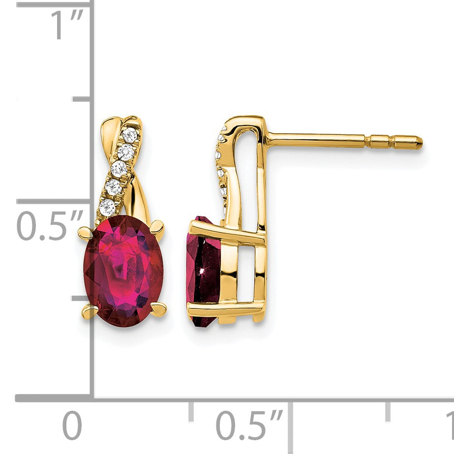 14k 7x5 Oval July/Lab Created Ruby and Diamond Post Earrings