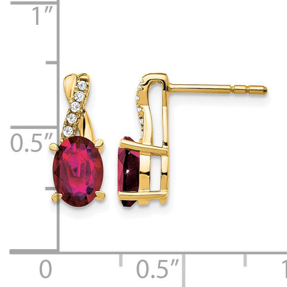 14k 7x5 Oval July/Lab Created Ruby and Diamond Post Earrings