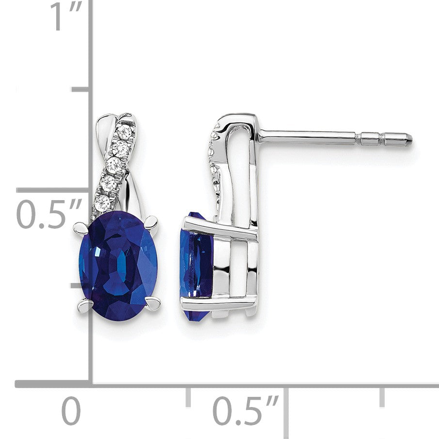 14K White Gold 7x5 Oval September/Lab Created Sapphire and Diamond Earrings