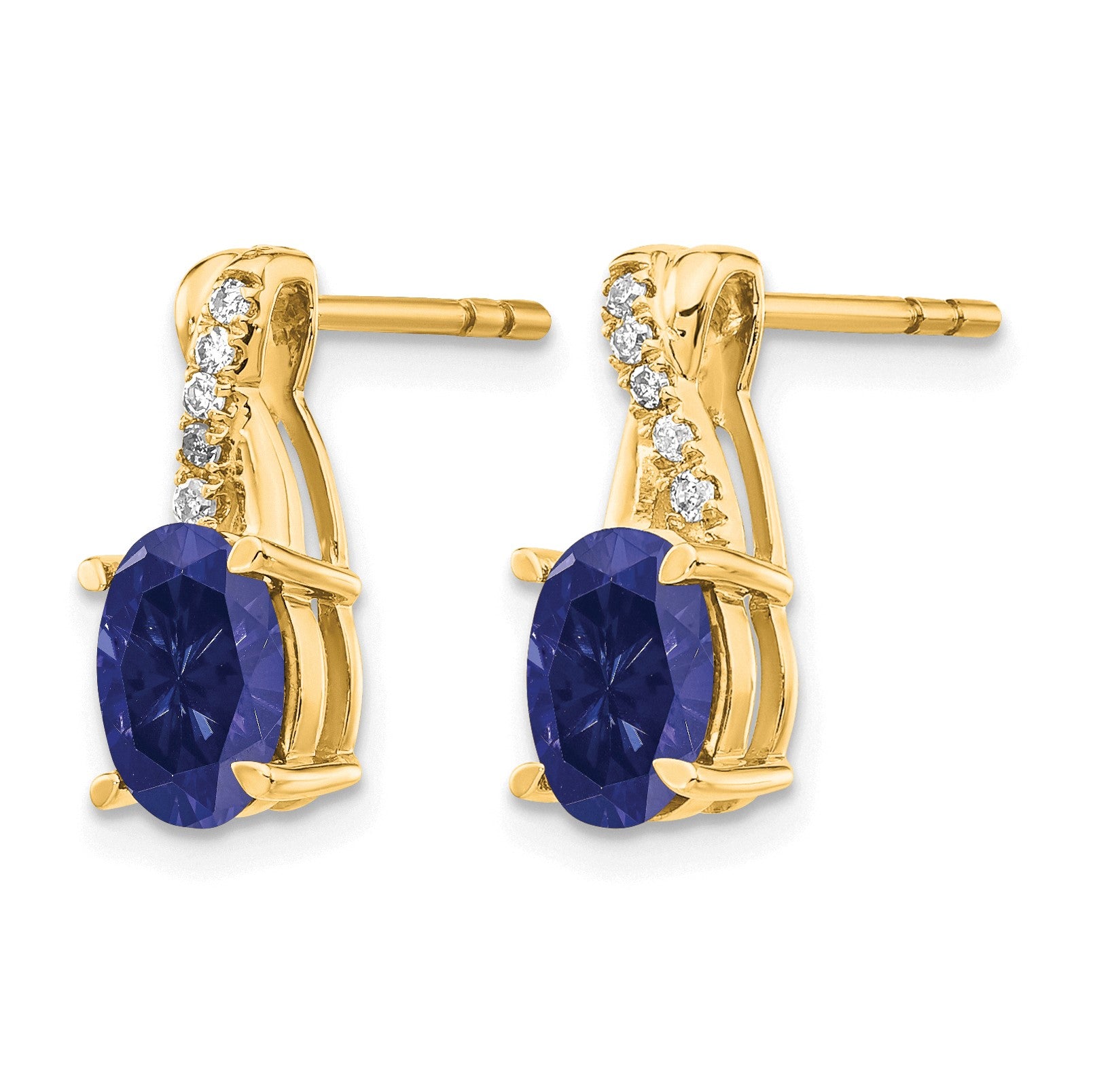 14k 7x5 Oval September/Lab Created Sapphire and Diamond Post Earrings