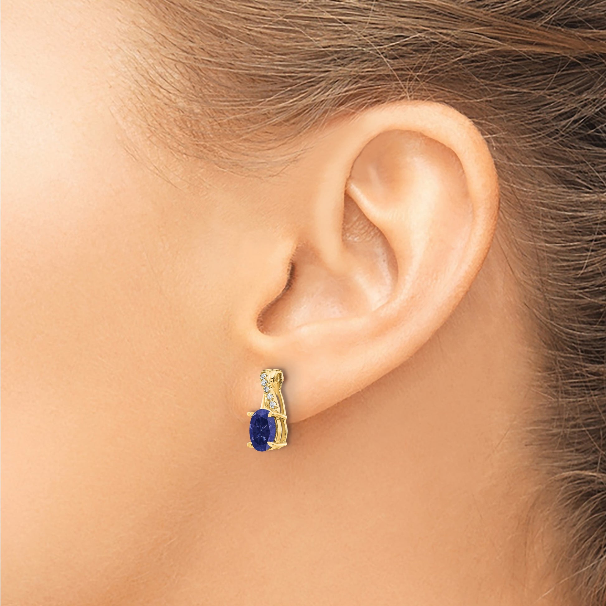 14k 7x5 Oval September/Lab Created Sapphire and Diamond Post Earrings