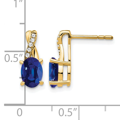 14k 7x5 Oval September/Lab Created Sapphire and Diamond Post Earrings