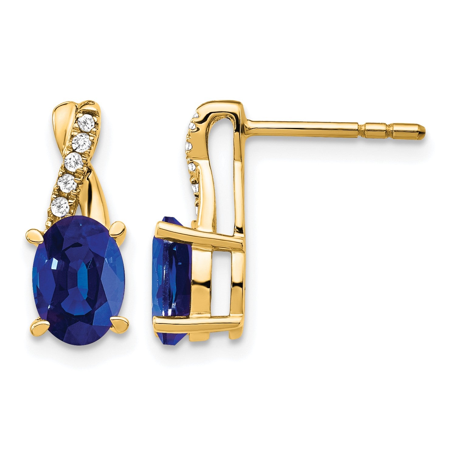 14k 7x5 Oval September/Lab Created Sapphire and Diamond Post Earrings