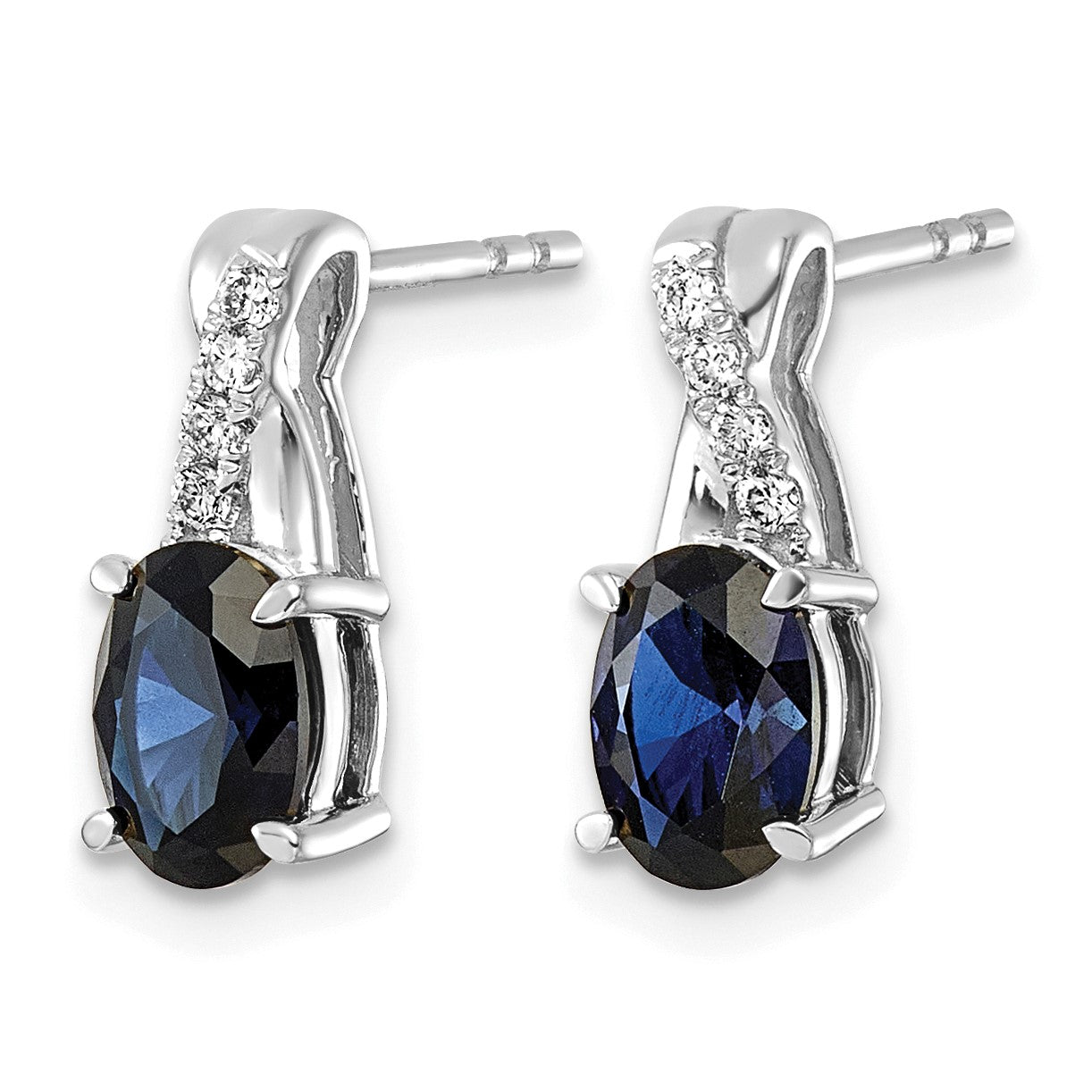 14k White Gold Lab Created Blue Sapphire & Lab Grown Diamond VS/SI+ G+ September Birthstone Complete Earrings