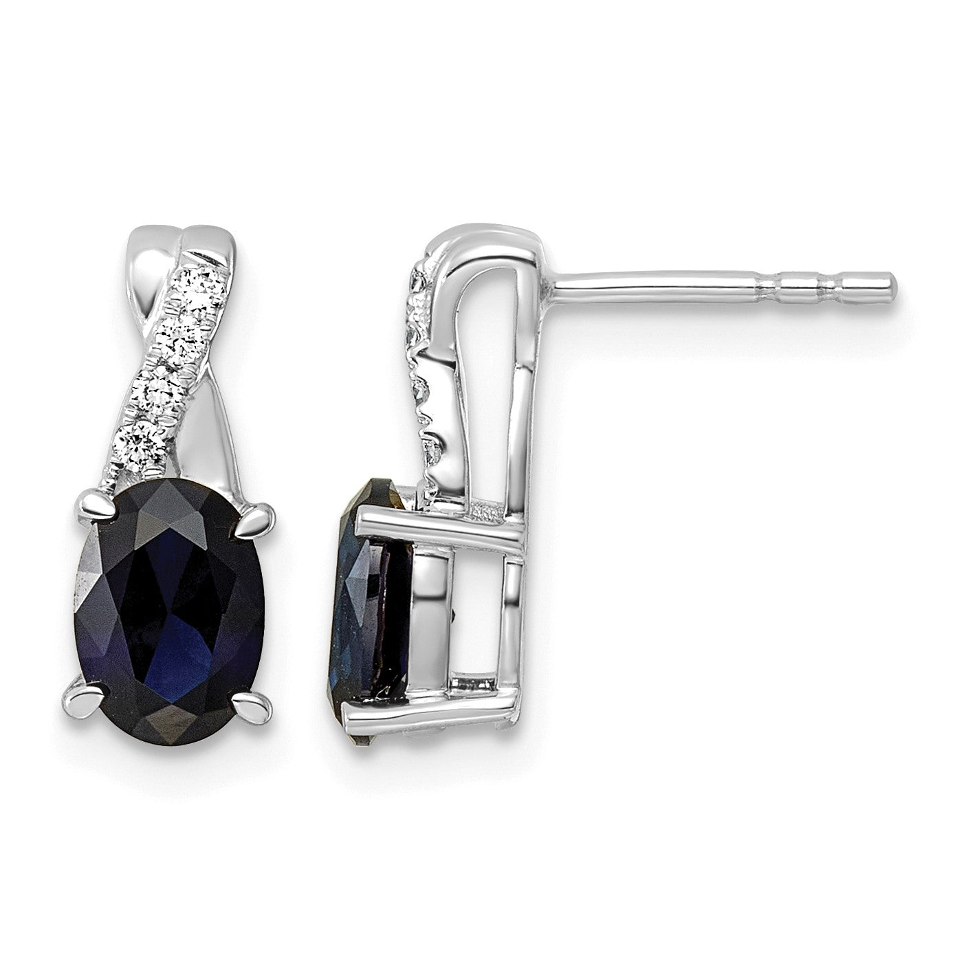 14k White Gold Lab Created Blue Sapphire & Lab Grown Diamond VS/SI+ G+ September Birthstone Complete Earrings