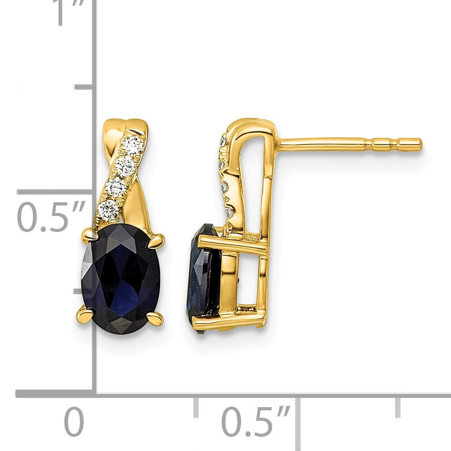 14k Lab Created Blue Sapphire & Lab Grown Diamond VS/SI+ G+ September Birthstone Complete Earrings