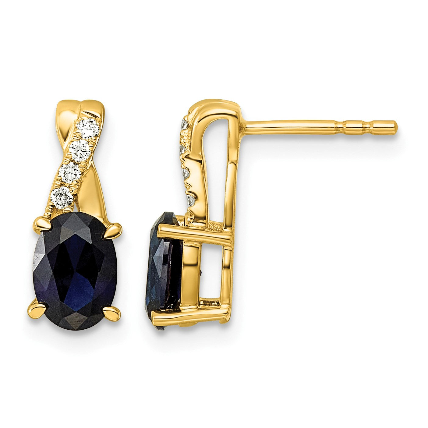 14k Lab Created Blue Sapphire & Lab Grown Diamond VS/SI+ G+ September Birthstone Complete Earrings