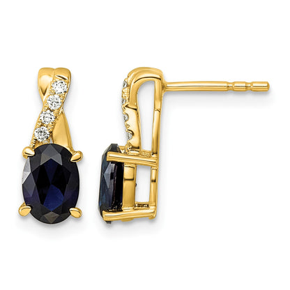 14k Lab Created Blue Sapphire & Lab Grown Diamond VS/SI+ G+ September Birthstone Complete Earrings