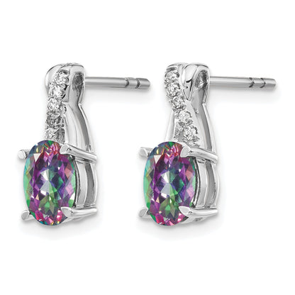 14k White Gold 7x5mm Oval Mystic Fire Topaz and Diamond Post Earrings