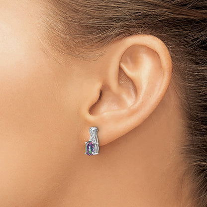 14k White Gold 7x5mm Oval Mystic Fire Topaz and Diamond Post Earrings