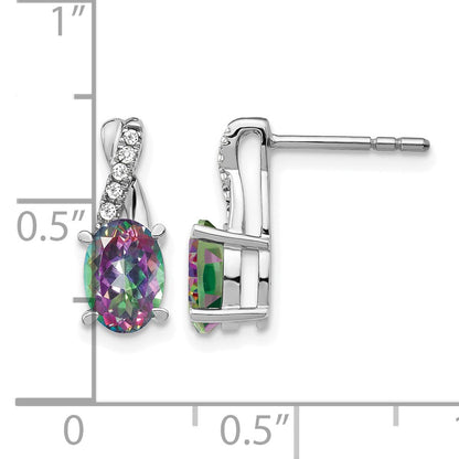 14k White Gold 7x5mm Oval Mystic Fire Topaz and Diamond Post Earrings