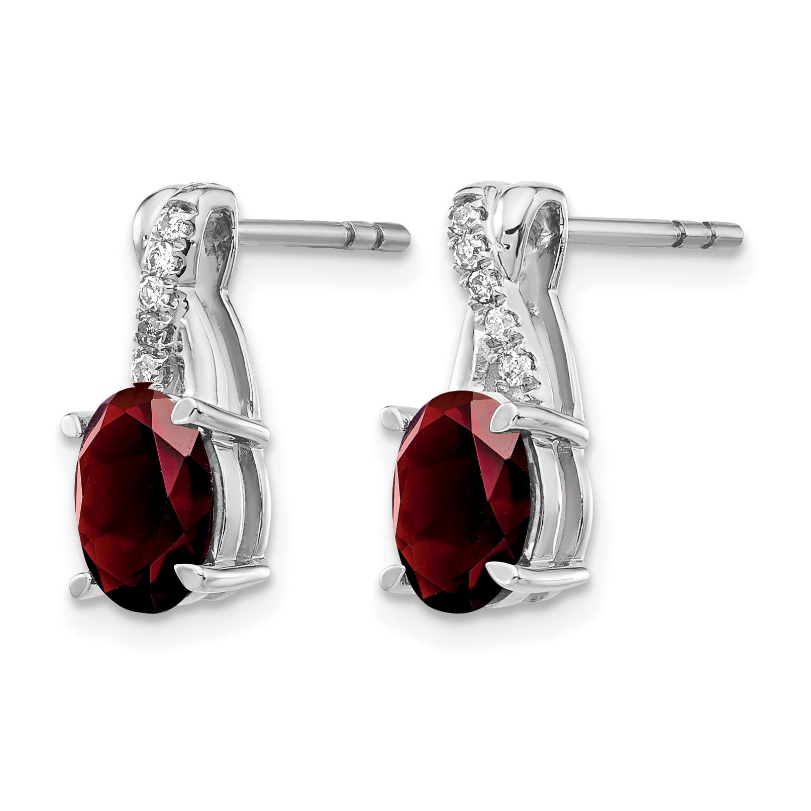 14k White Gold 7x5 Oval January/Garnet and Diamond Earrings
