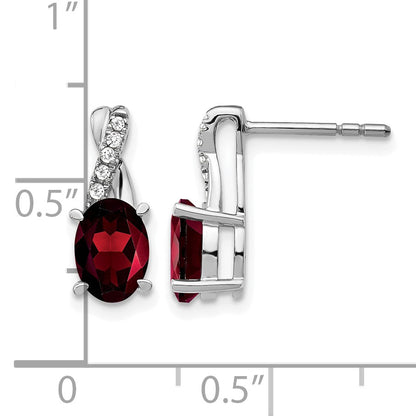 14k White Gold 7x5 Oval January/Garnet and Diamond Earrings