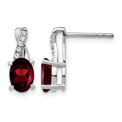 14k White Gold 7x5 Oval January/Garnet and Diamond Earrings