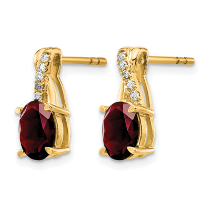 14k 7x5 Oval January/Garnet and Diamond Post Earrings