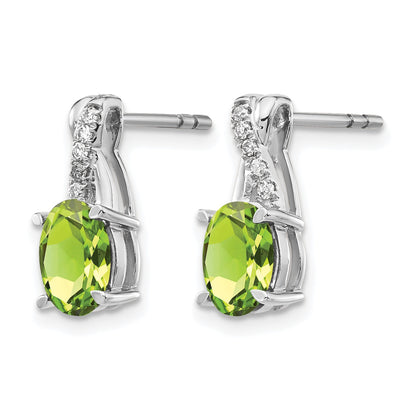 14k White Gold 7x5 Oval August/Peridot and Diamond Earrings