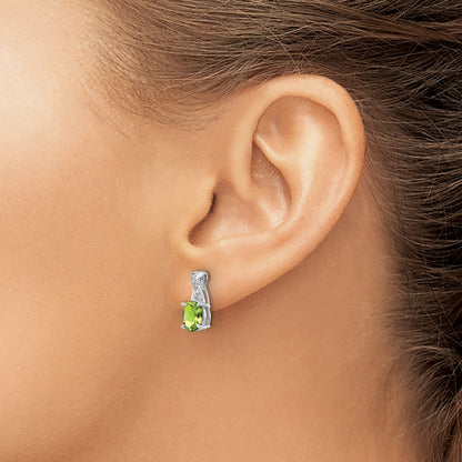 14k White Gold 7x5 Oval August/Peridot and Diamond Earrings