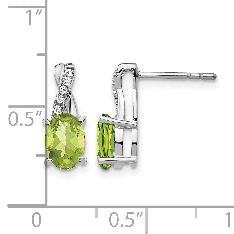 14k White Gold 7x5 Oval August/Peridot and Diamond Earrings