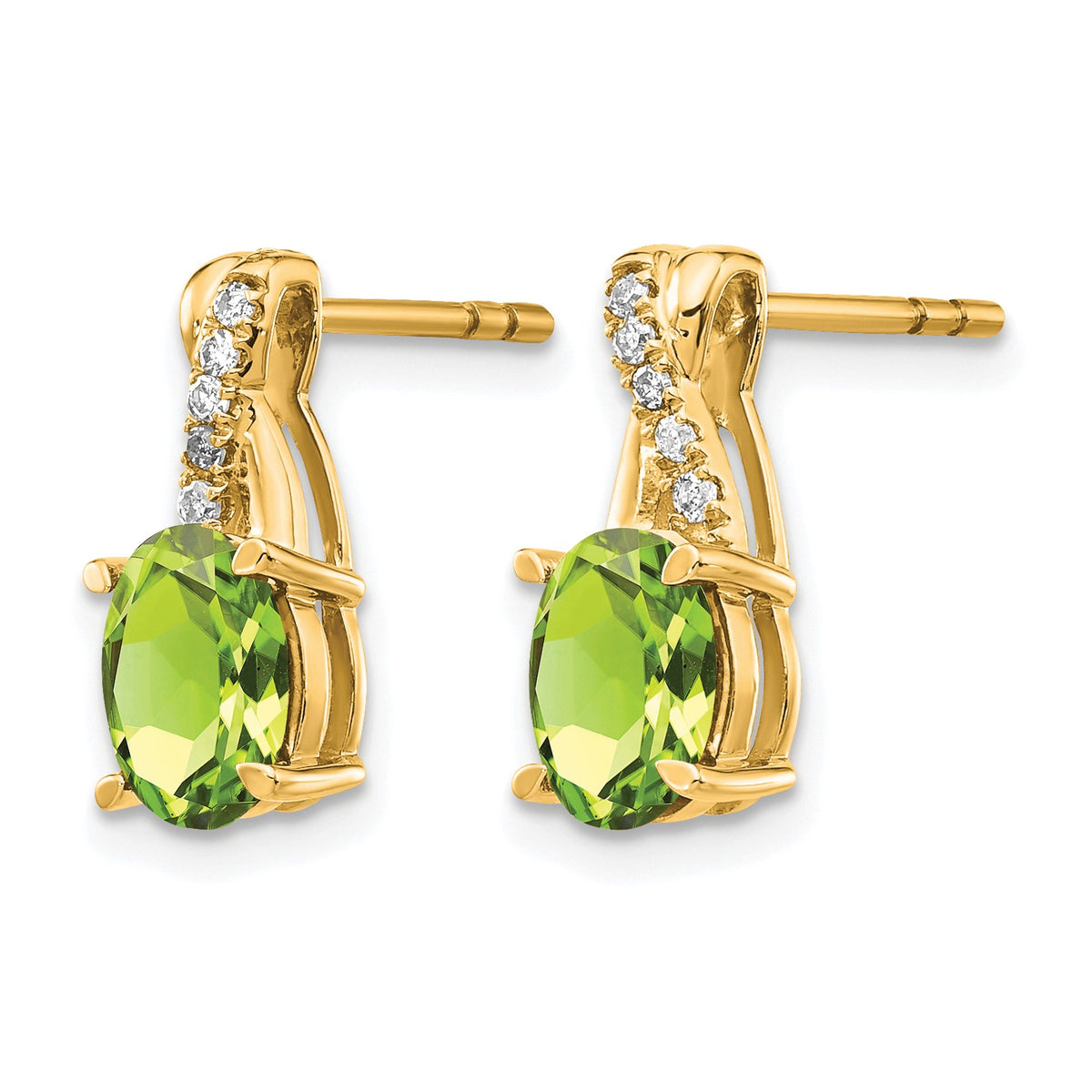 14k 7x5 Oval August/Peridot and Diamond Post Earrings