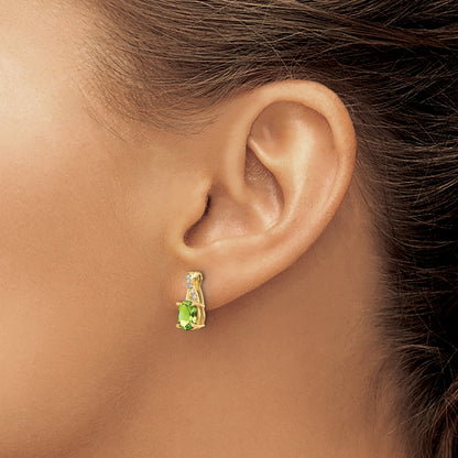 14k 7x5 Oval August/Peridot and Diamond Post Earrings