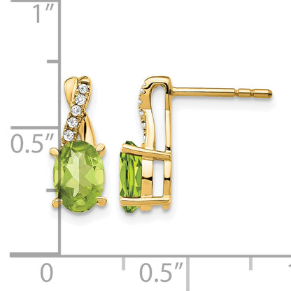 14k 7x5 Oval August/Peridot and Diamond Post Earrings