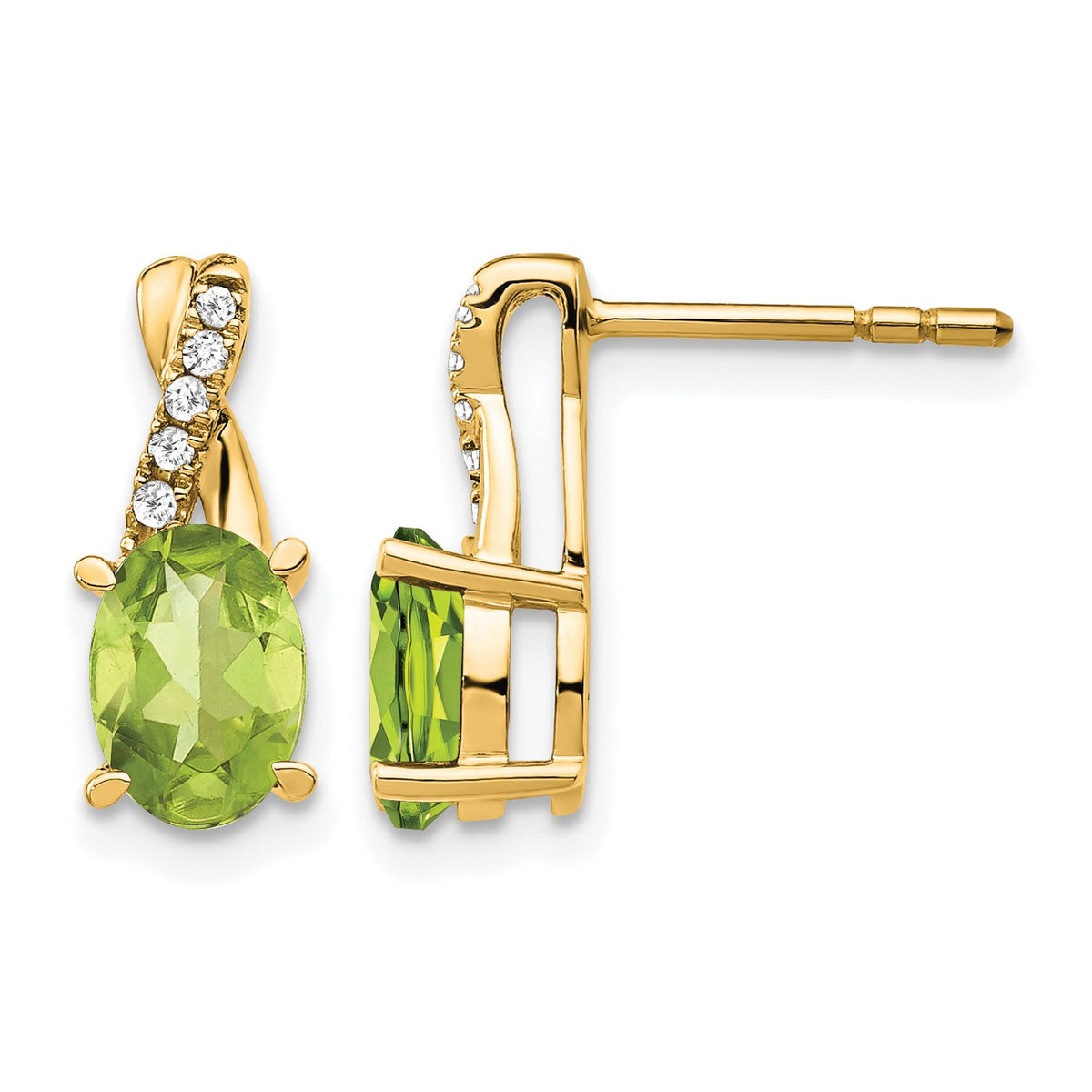 14k 7x5 Oval August/Peridot and Diamond Post Earrings