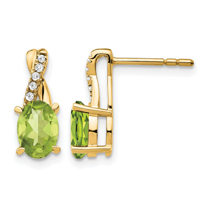 14k 7x5 Oval August/Peridot and Diamond Post Earrings