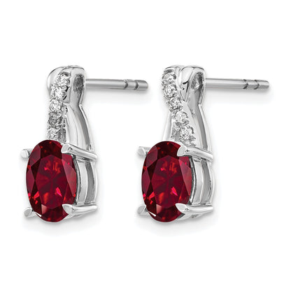14k White Gold 7x5mm Oval Ruby and Diamond Post Earrings