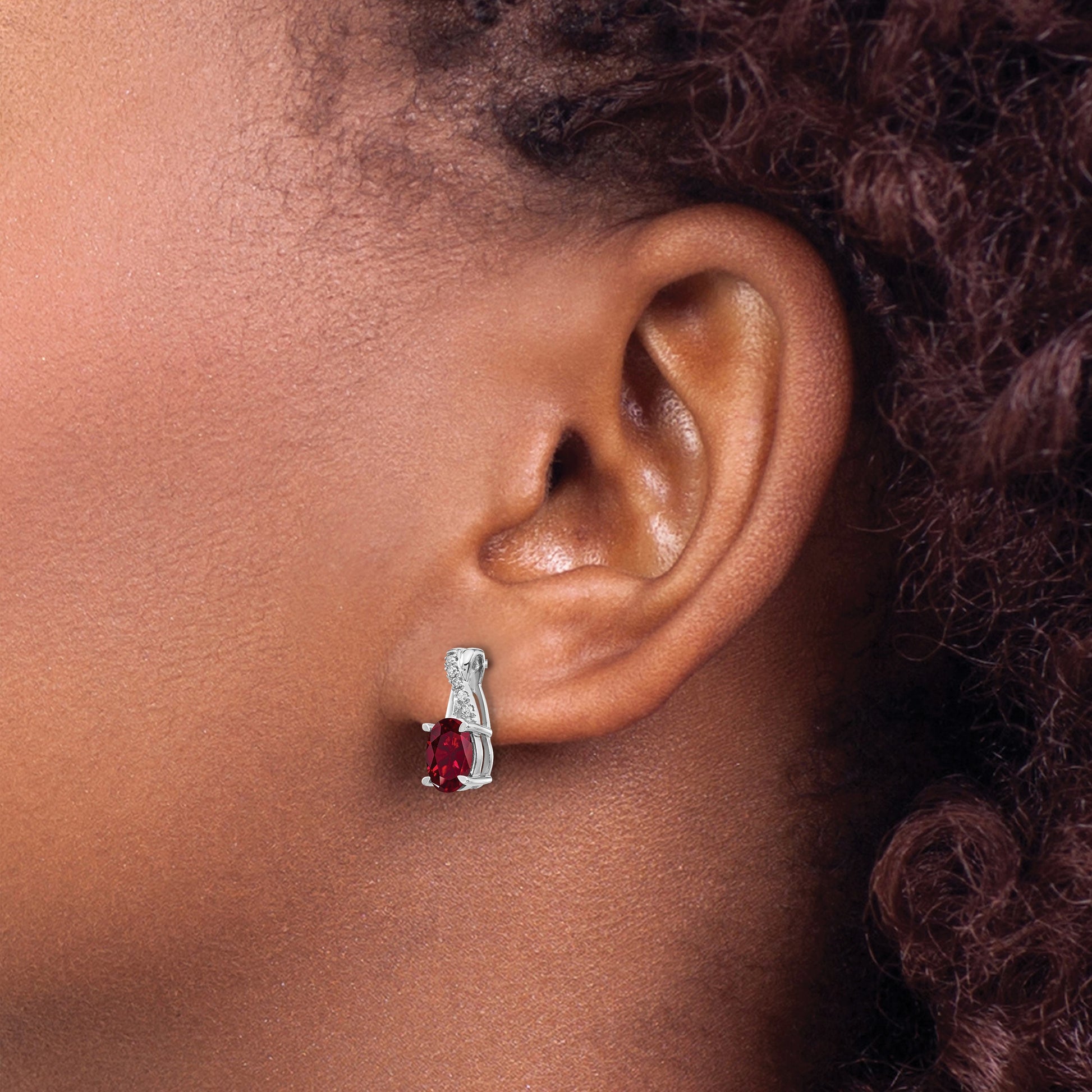 14k White Gold 7x5mm Oval Ruby and Diamond Post Earrings