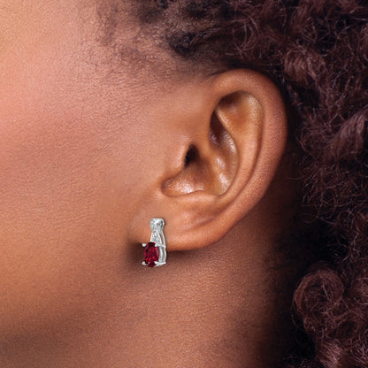 14k White Gold 7x5mm Oval Ruby and Diamond Post Earrings