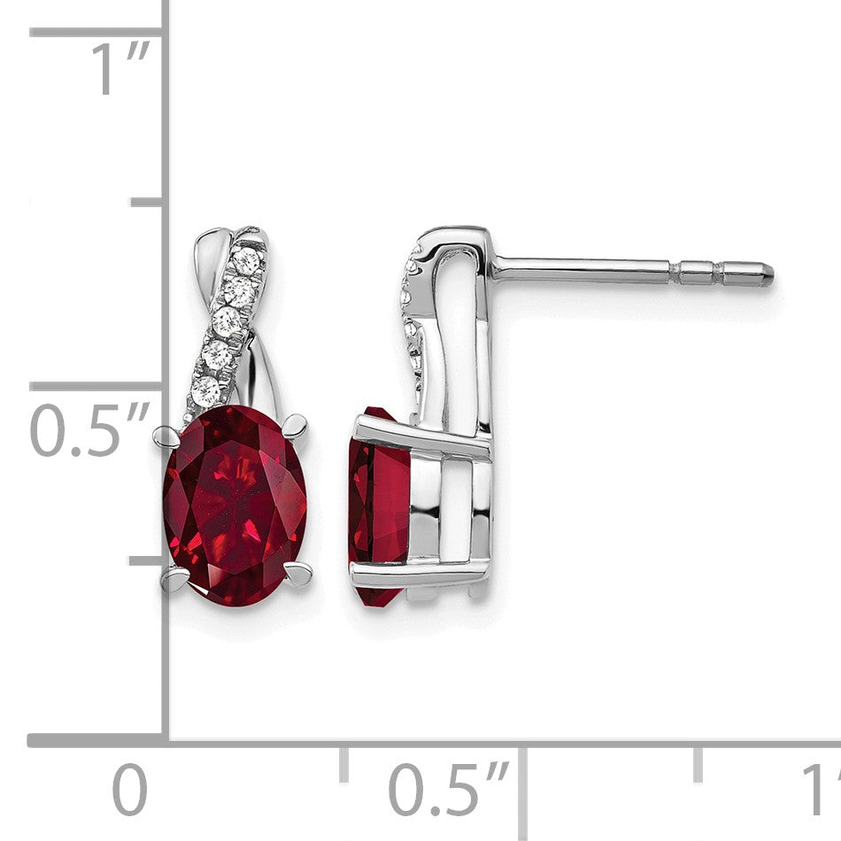14k White Gold 7x5mm Oval Ruby and Diamond Post Earrings