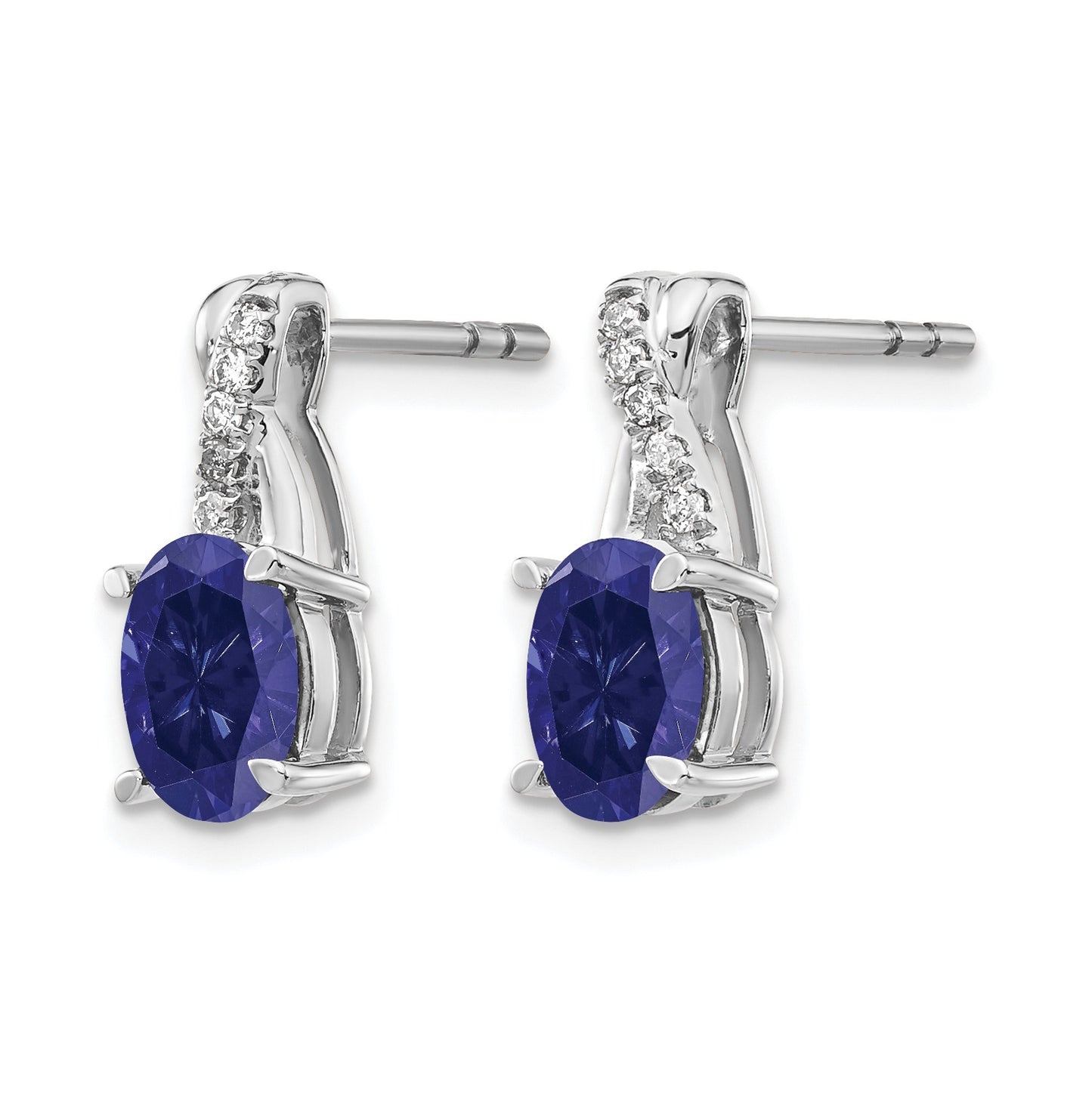 14k White Gold 7x5mm Oval Sapphire and Diamond Post Earrings