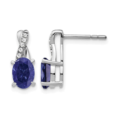 14k White Gold 7x5mm Oval Sapphire and Diamond Post Earrings