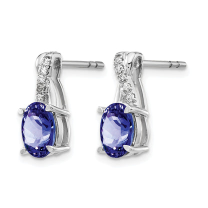 14k White Gold 7x5mm Oval Tanzanite and Diamond Post Earrings