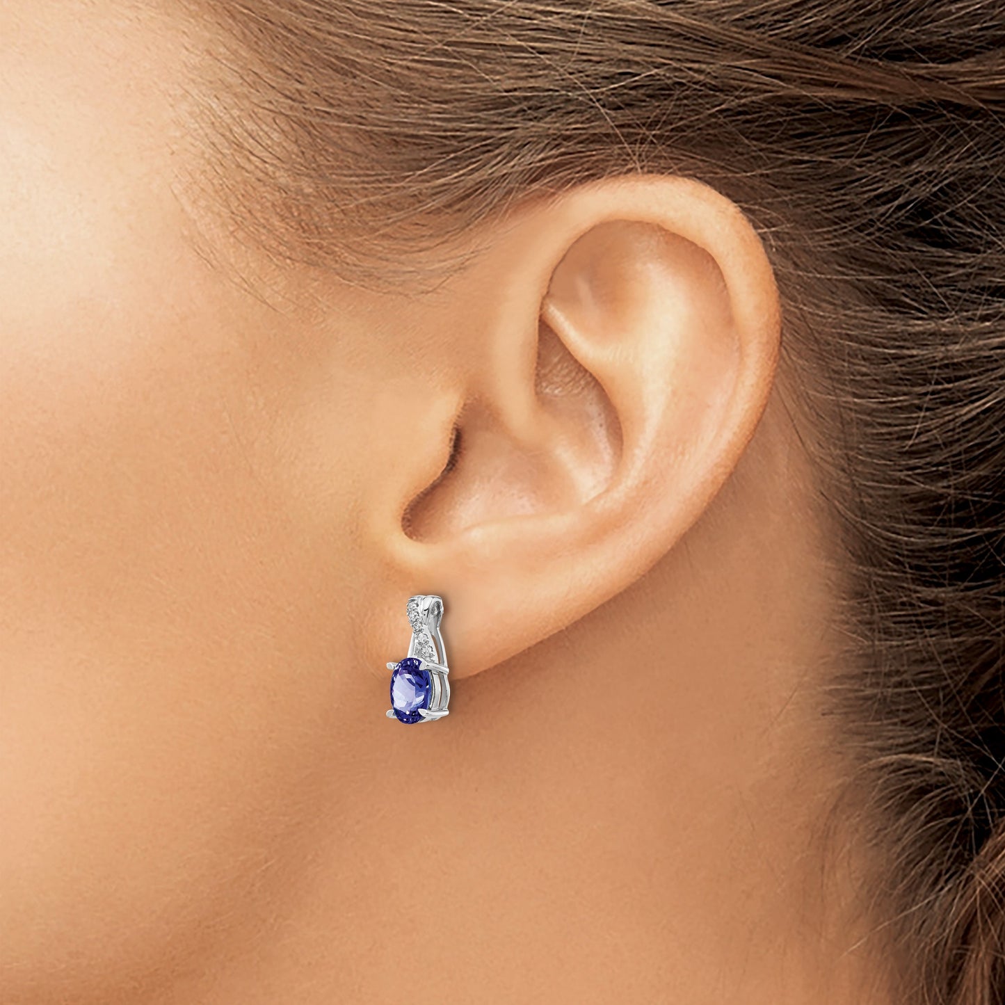14k White Gold 7x5mm Oval Tanzanite and Diamond Post Earrings
