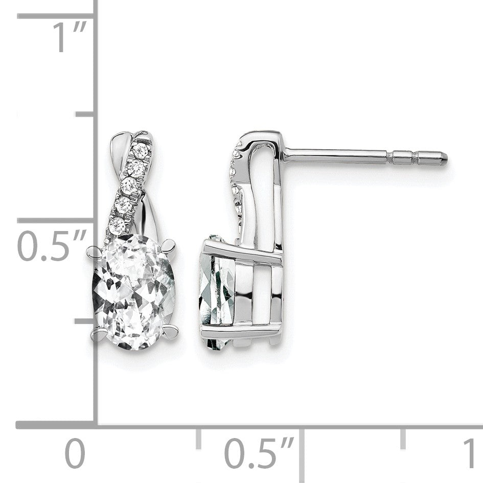 14K White Gold 7x5 Oval April/White Topaz and Diamond Earrings