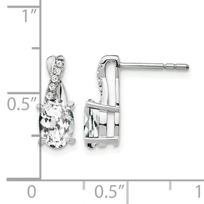 14K White Gold 7x5 Oval April/White Topaz and Diamond Earrings