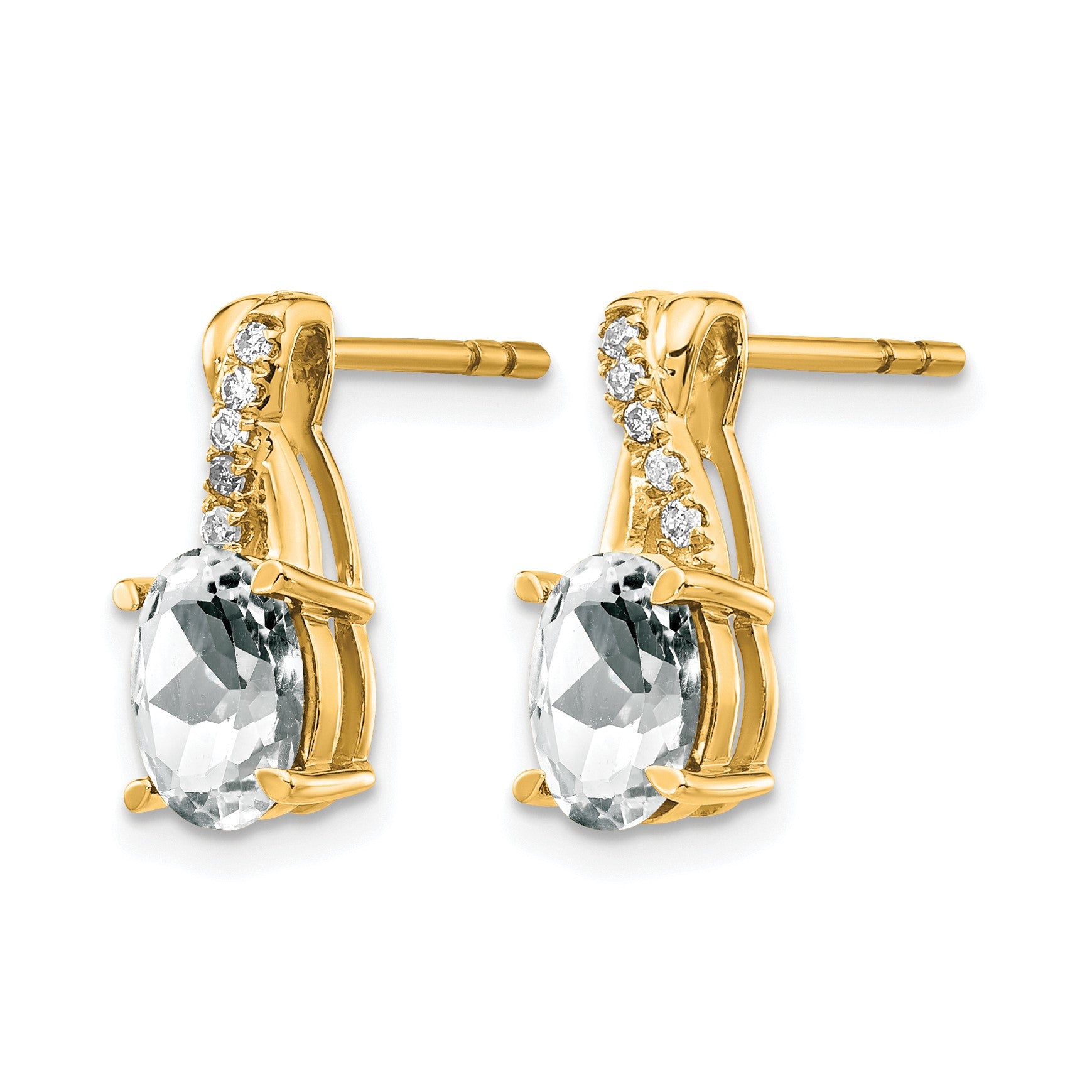 14k 7x5 Oval April/White Topaz and Diamond Post Earrings