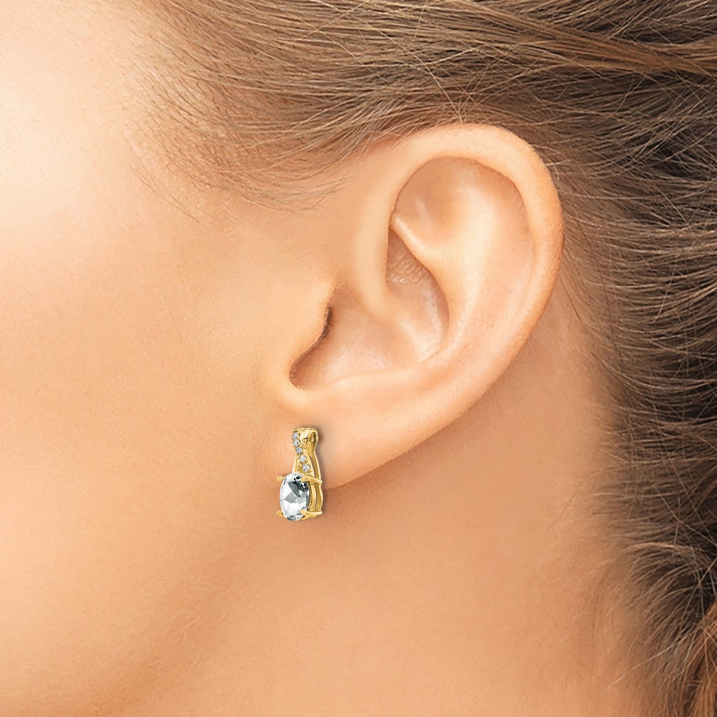 14k 7x5 Oval April/White Topaz and Diamond Post Earrings